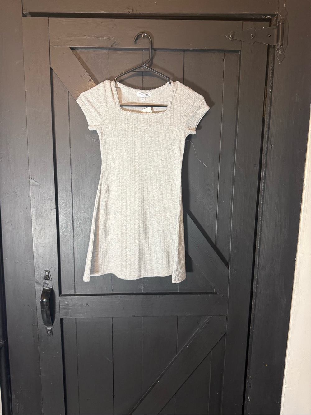 Eyeshadow Gray Ribbed Square-Neck Short Sleeve A-Line Tunic